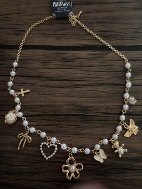 Iron Orchid Studios Gold Pearl Charm Necklace 16+2 inches